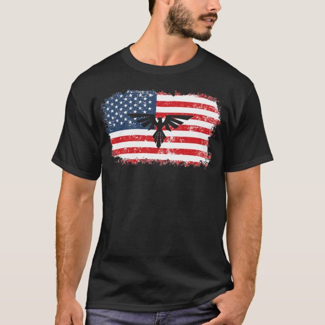 Camiseta Bandeira Americana Eagle 4º de julho Homens Patrió (Frente)