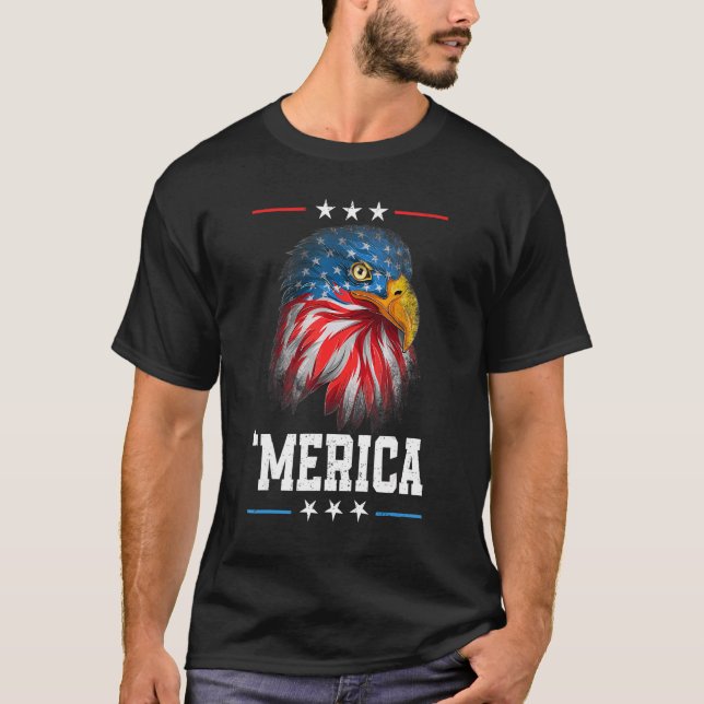 Camiseta Bandeira Americana Em 4 De Julho 'América Bald Eag (Frente)