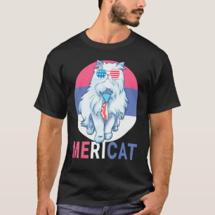 Camiseta Bandeira Americana Em 4 De Julho Cat Usinos Óculos