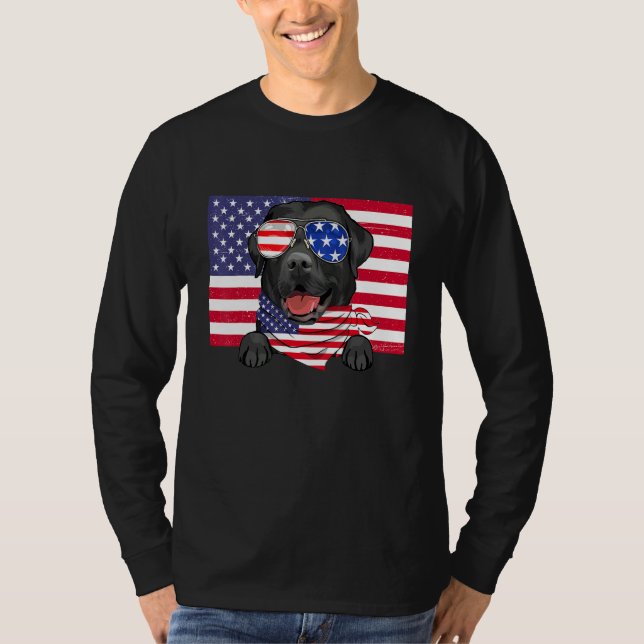 Camiseta Bandeira Americana Em 4 De Julho Pai Black Labrado (Frente)