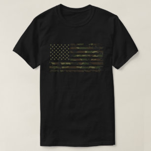 Camiseta Bandeira Americana em Cores de Camuflagem Militar