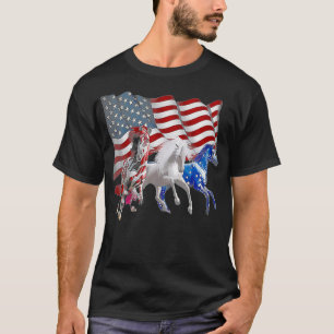 Camiseta Bandeira Americana Engraçada 3 Cavalos