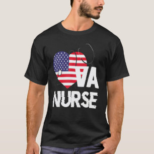 Camiseta Bandeira Americana EUA Coração Va Enfermeira