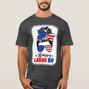Camiseta Bandeira Americana Feliz Dia do Trabalho Mensagem 