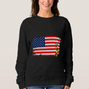 Camiseta Bandeira Americana Fita Autismo Mês Fita Quebra-ca