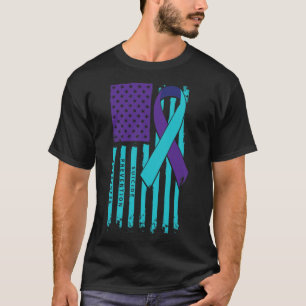 Camiseta Bandeira Americana Fita Suicídio Sensibilização Cu