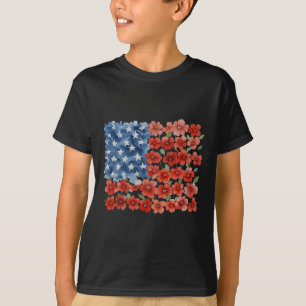 Camiseta Bandeira Americana Flor Retro Usa Patriótica 4 De