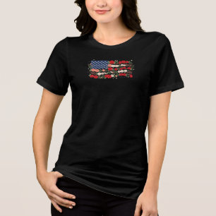 Camiseta Bandeira Americana Floral Feminina