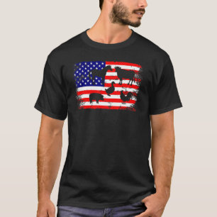 Camiseta Bandeira Americana Frango Cavalo Vaca Porco Pato F