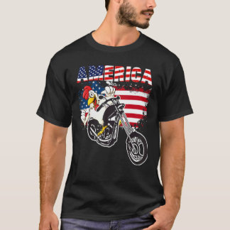 Camiseta Bandeira Americana Frango Moto 4 De Julho Nação