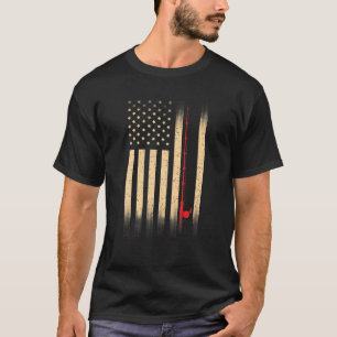 Camiseta Bandeira Americana Funerária Vintage Pesca Rod Pe