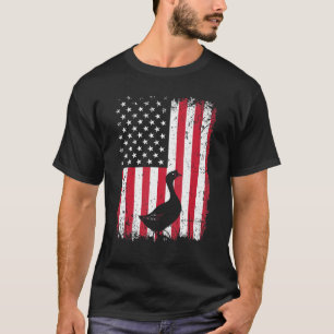 Camiseta Bandeira Americana Ganso Animal Vintage 4 de Julho