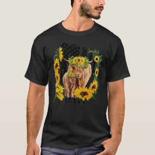 Camiseta Bandeira Americana Girassol Bebê E Mãe Vaca Highla