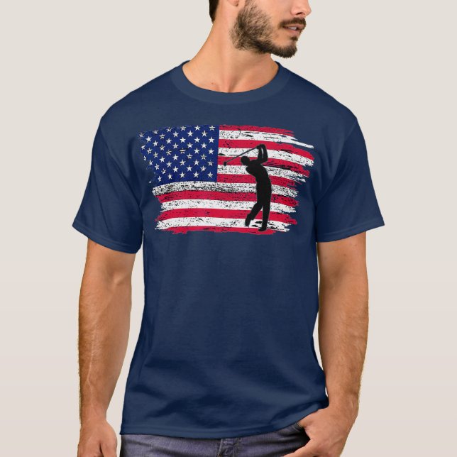 Camiseta Bandeira Americana Golf 4 de julho Golfe Patriótic (Frente)