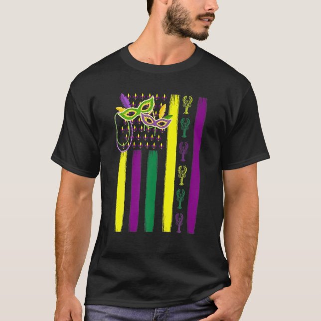 Camiseta Bandeira Americana Gráfica Mardi Gras Carnaval Gif (Frente)
