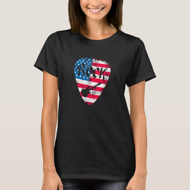 Camiseta Bandeira Americana Guitar Pick Rock Guitar Patriót (Frente)