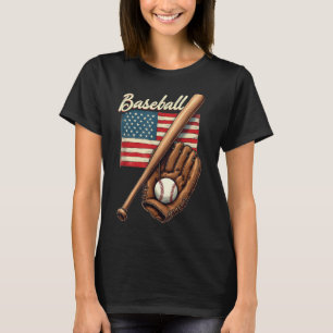 Camiseta Bandeira Americana Jogador de Beisebol Bat Fan Cat