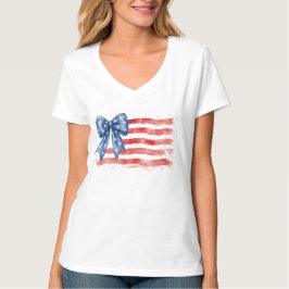 Camiseta Bandeira Americana Laço Coquette Patriótica Quatro