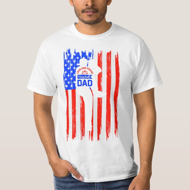 Camiseta Bandeira Americana Lenta E Orgulhosa Pai De Baseba (Frente)