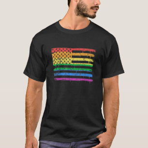 Camiseta Bandeira Americana LGBT Arco-Íris Gay Lésbica Patr