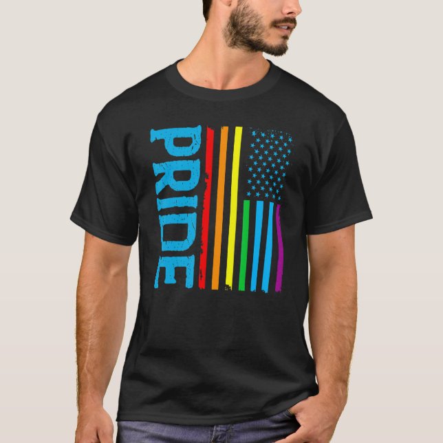 Camiseta Bandeira americana LGBT Rainbow Pride Patriótica d (Frente)