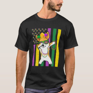 Camiseta Bandeira Americana Mardi Gras Corgi Festival Puppy