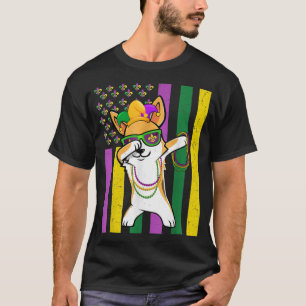 Camiseta Bandeira Americana Mardi Gras Corgi Festival Puppy