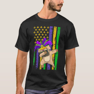 Camiseta Bandeira Americana Mardi Gras pug Cão Festival Cac