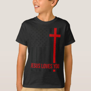 Camiseta Bandeira Americana Masculina Jesus Te Ama Fé Crist