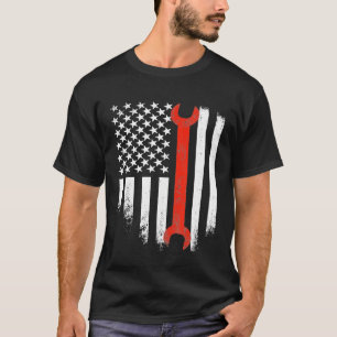 Camiseta Bandeira Americana Mecânica Wrench Carro Patriótic