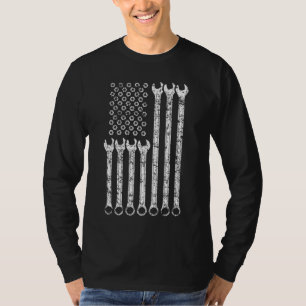 Camiseta Bandeira Americana Mecânica Wrench Hoodie Gift Men