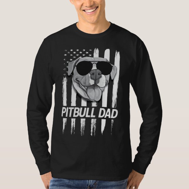 Camiseta Bandeira Americana Melhor Pai Pitbull Touro Engraç (Frente)