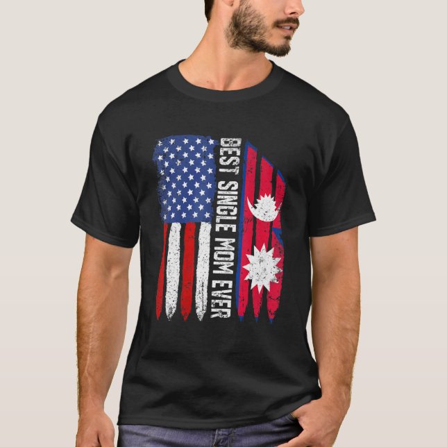 Camiseta Bandeira Americana Nepal Melhor Solteiro Mãe Algum (Frente)