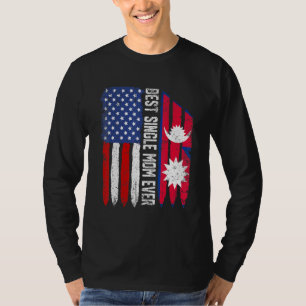 Camiseta Bandeira Americana Nepal Melhor Solteiro Mãe Algum