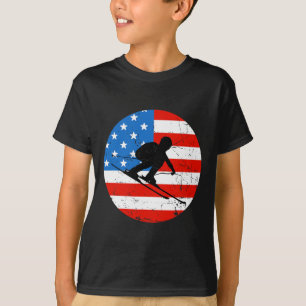 Camiseta Bandeira Americana Neve Esqui Esqui Alpino Esquiad