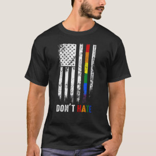 Camiseta Bandeira Americana O Arco-Íris Não Odeia Gay Lgbtq