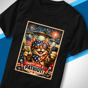 Camiseta Bandeira Americana OVNI Festa Como um Patriota Gat