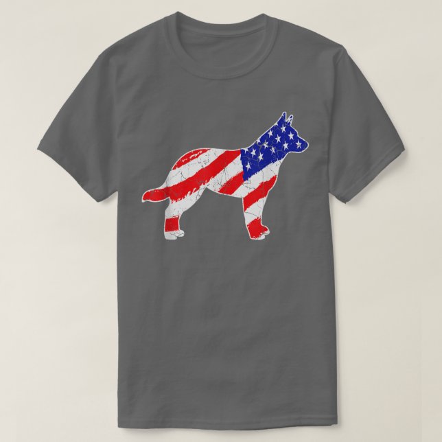 Camiseta Bandeira Americana Pai Patriótico de Cães Australi (Frente do Design)