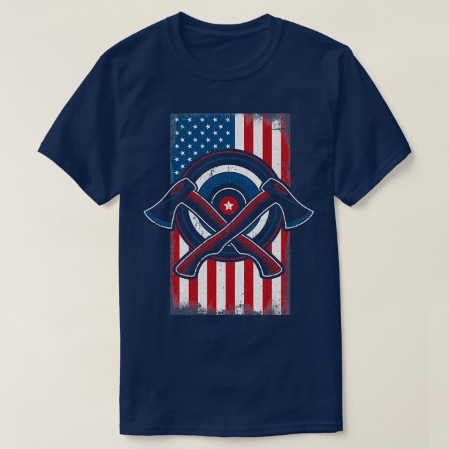 Camiseta Bandeira Americana Patriot Ax Jogando Legal Ax Thr (Frente do Design)