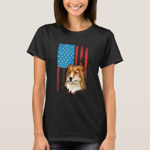Camiseta Bandeira Americana Patriota Cão Shetland Sheepdog