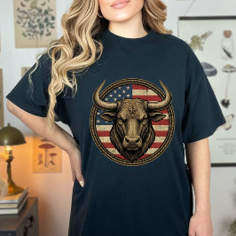 Camiseta Bandeira Americana Patriota Vintage Cowboy Touro