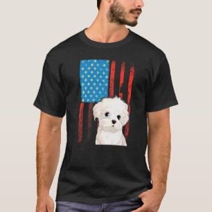 Camiseta Bandeira Americana Patriótica Cão Bichon Frise