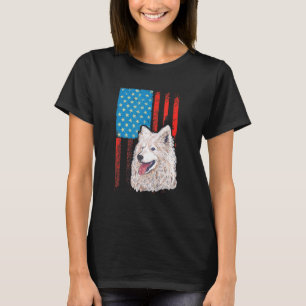 Camiseta Bandeira Americana Patriótica Cão Samoyed