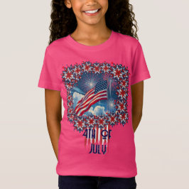 Camiseta Bandeira Americana Patriótica com Fireworks - 4 de