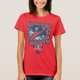 Camiseta Bandeira Americana Patriótica com Fireworks - 4 de