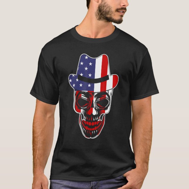 Camiseta Bandeira Americana Patriótica com Pacote de Crânio (Frente)