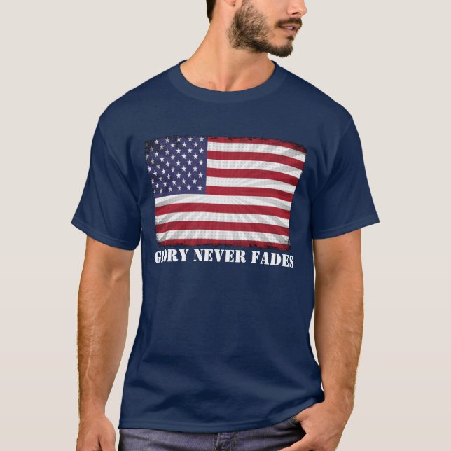 Camiseta Bandeira Americana Patriótica Glória nunca desapar (Frente)