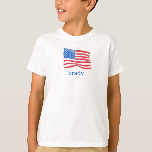 Camiseta Bandeira Americana Personalizada de Menino Patriót (Frente)