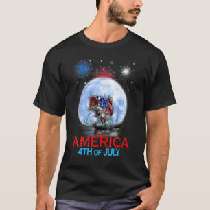 Camiseta Bandeira Americana Pesca Lua Dia da Independência