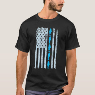 Camiseta Bandeira Americana Pesca Vintage Peixe Pescador Pa